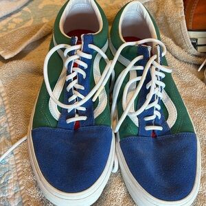 Men's Vans Old Skool Shoe Size 9.5 Blue, Green, Gold Skate Shoe / Sneaker
